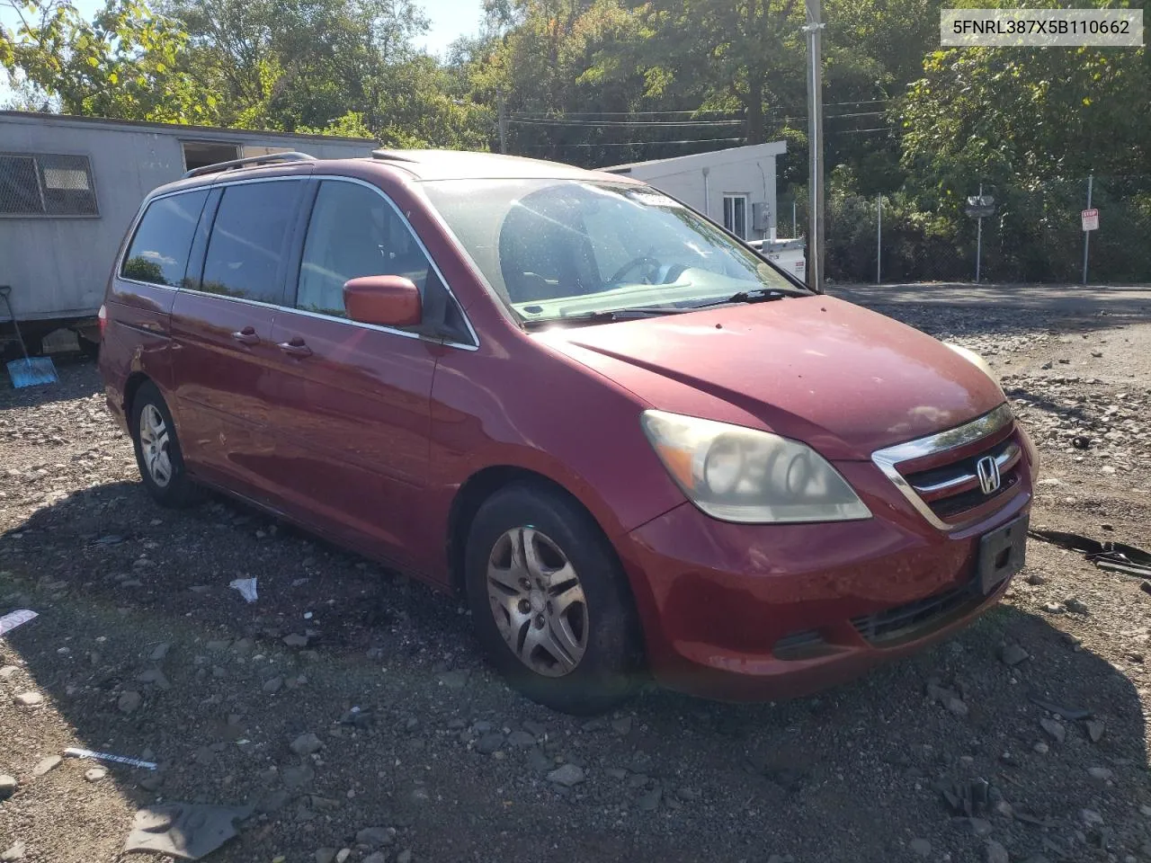 2005 Honda Odyssey Exl VIN: 5FNRL387X5B110662 Lot: 75109784