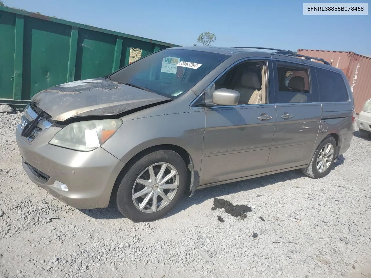 2005 Honda Odyssey Touring VIN: 5FNRL38855B078468 Lot: 75497294