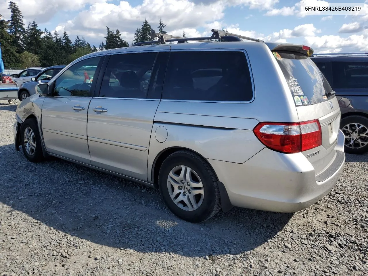 2006 Honda Odyssey Ex VIN: 5FNRL38426B403219 Lot: 69127974