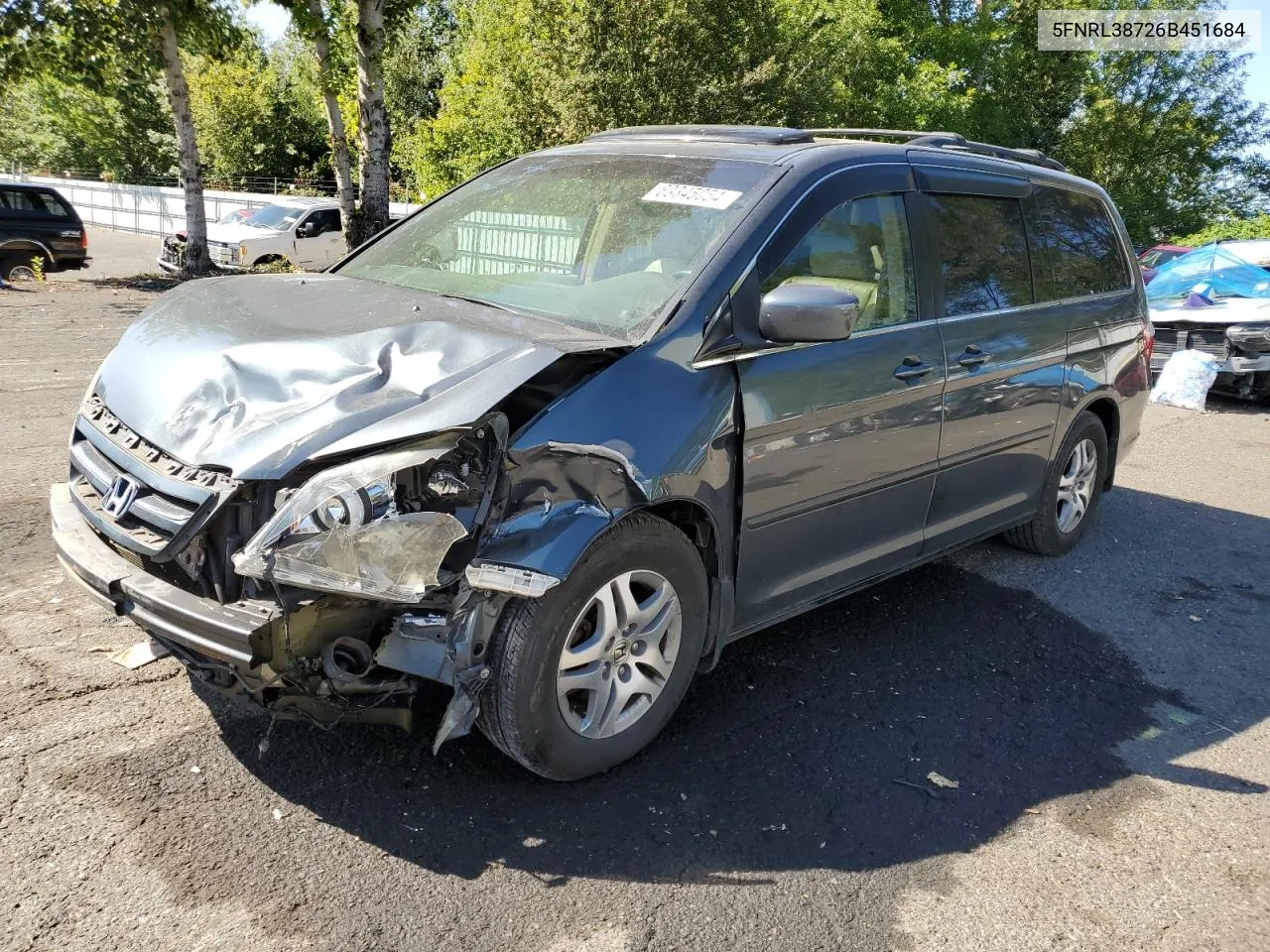 2006 Honda Odyssey Exl VIN: 5FNRL38726B451684 Lot: 69345054