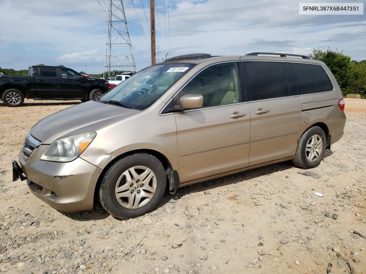 2006 Honda Odyssey Exl VIN: 5FNRL387X6B447351 Lot: 69572954