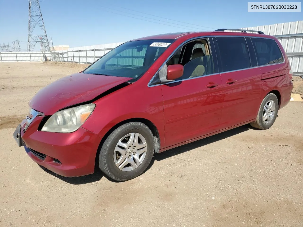 2006 Honda Odyssey Exl VIN: 5FNRL38786B030228 Lot: 73069024