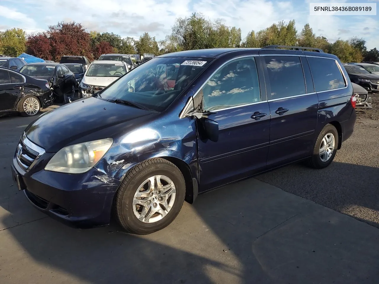 2006 Honda Odyssey Ex VIN: 5FNRL38436B089189 Lot: 73139054