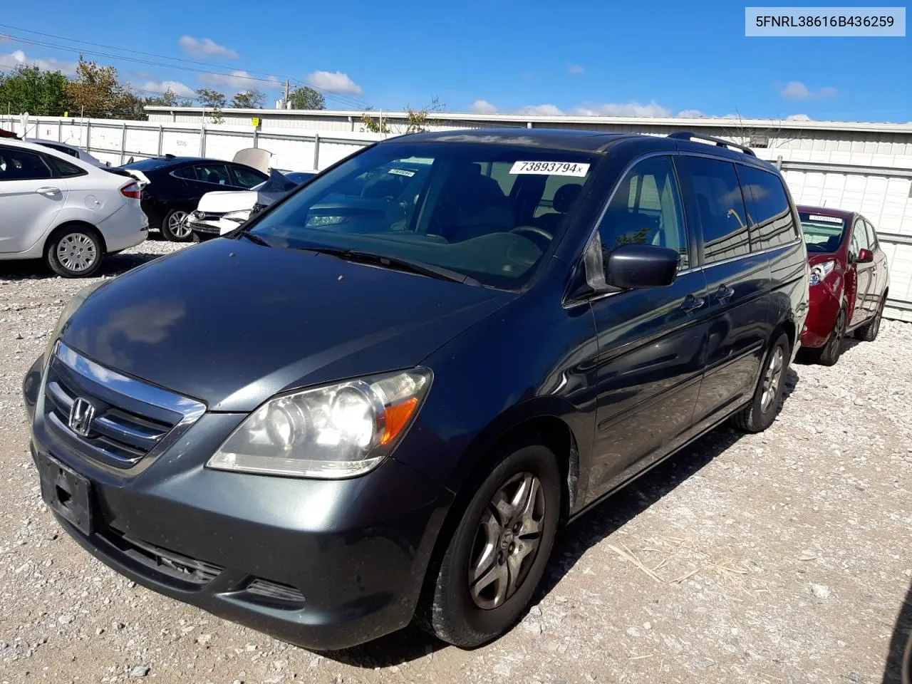 2006 Honda Odyssey Exl VIN: 5FNRL38616B436259 Lot: 73893794