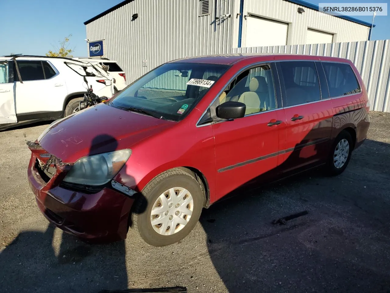 2006 Honda Odyssey Lx VIN: 5FNRL38286B015376 Lot: 73989134