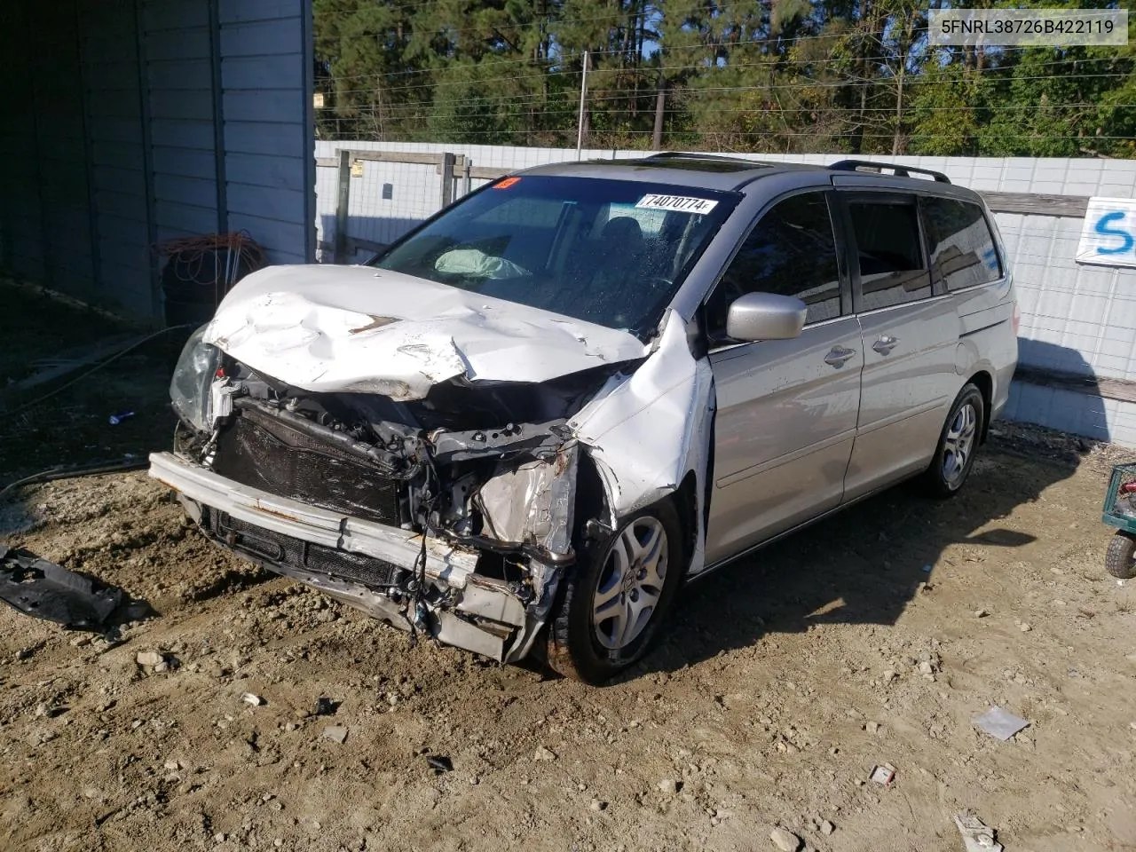 2006 Honda Odyssey Exl VIN: 5FNRL38726B422119 Lot: 74070774