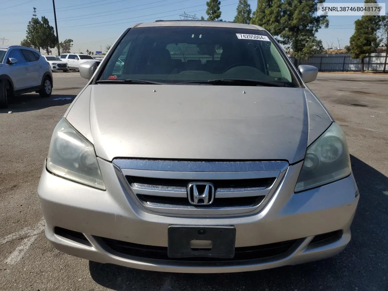 2006 Honda Odyssey Exl VIN: 5FNRL38746B048175 Lot: 74205004