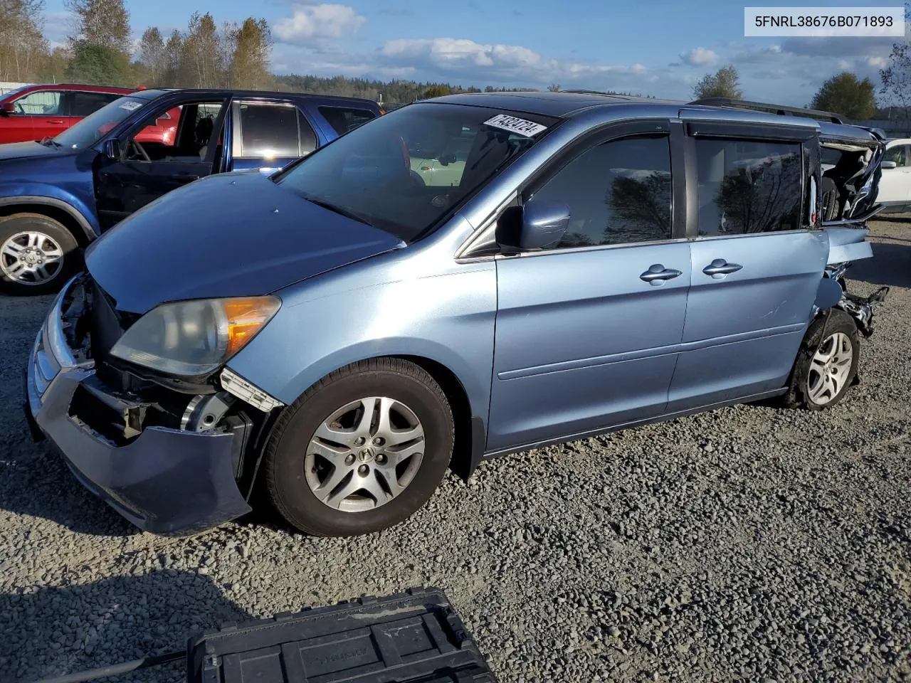 2006 Honda Odyssey Exl VIN: 5FNRL38676B071893 Lot: 74324724