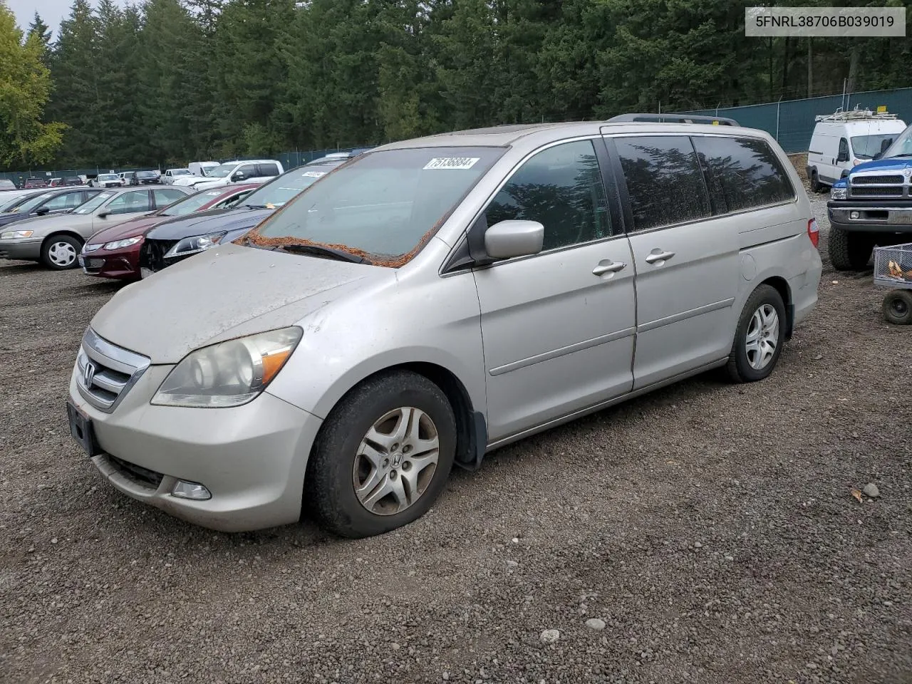 2006 Honda Odyssey Exl VIN: 5FNRL38706B039019 Lot: 75136884