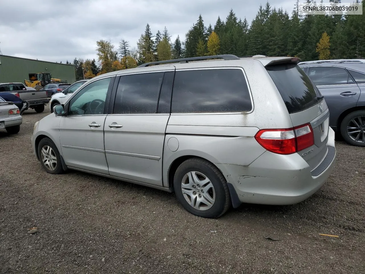 2006 Honda Odyssey Exl VIN: 5FNRL38706B039019 Lot: 75136884