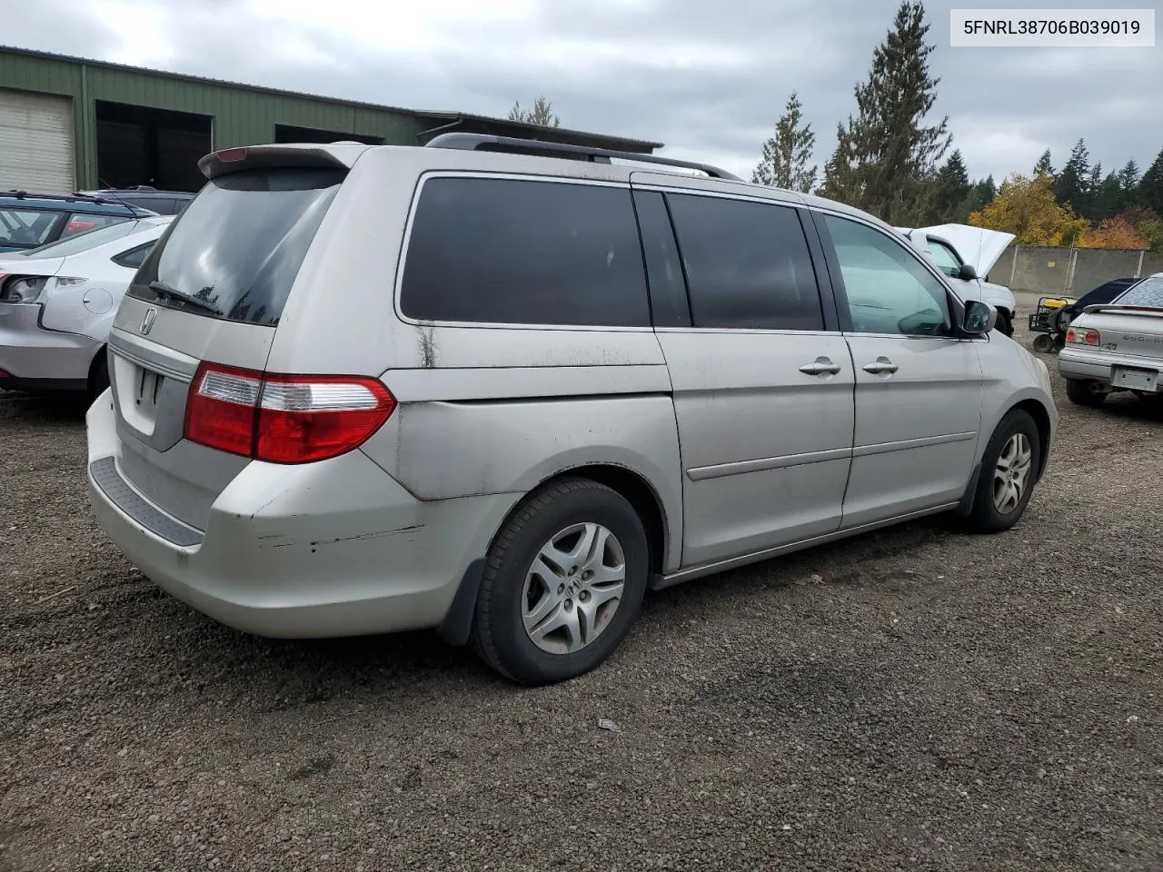 2006 Honda Odyssey Exl VIN: 5FNRL38706B039019 Lot: 75136884