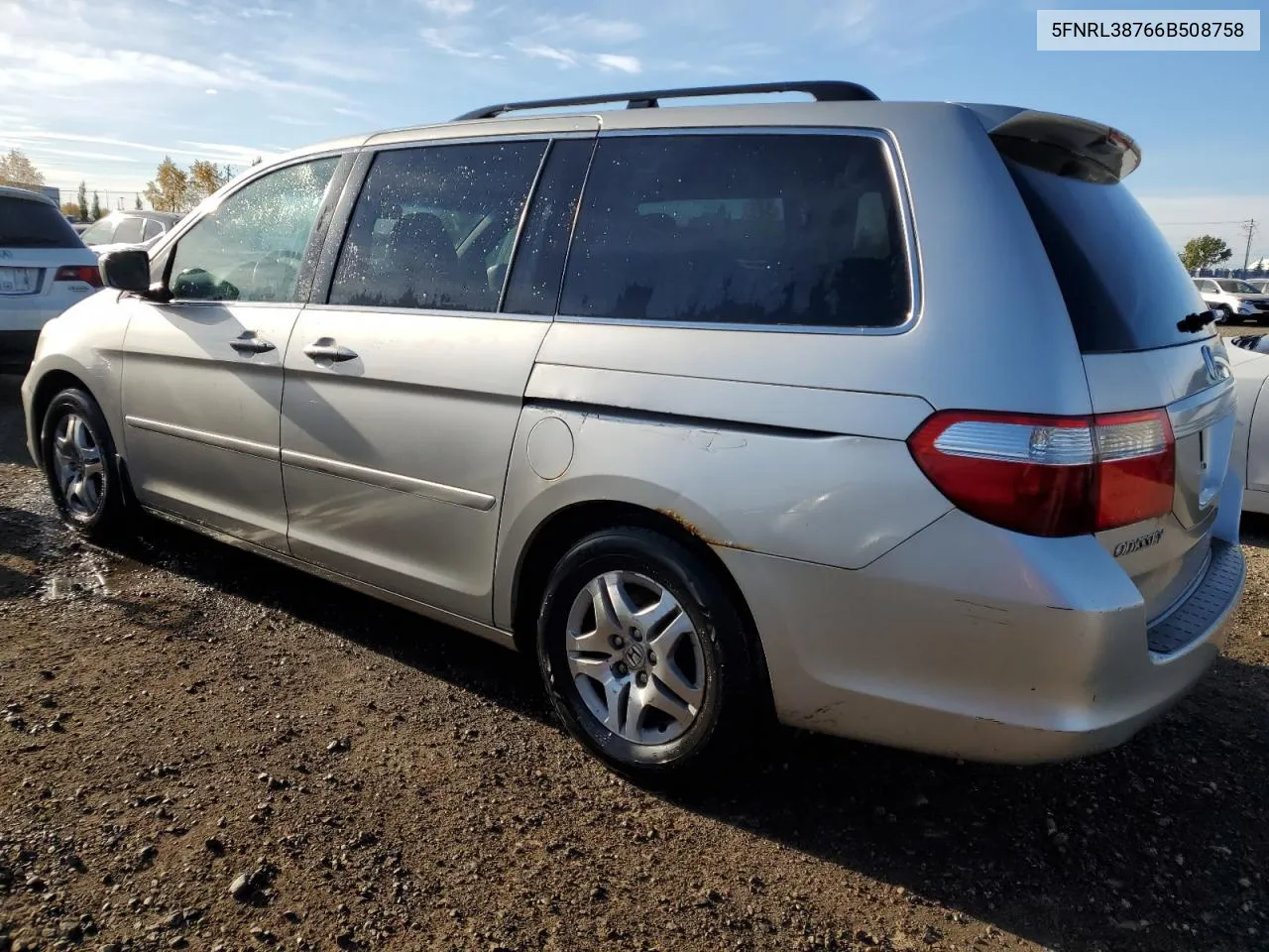 2006 Honda Odyssey Exl VIN: 5FNRL38766B508758 Lot: 75560094