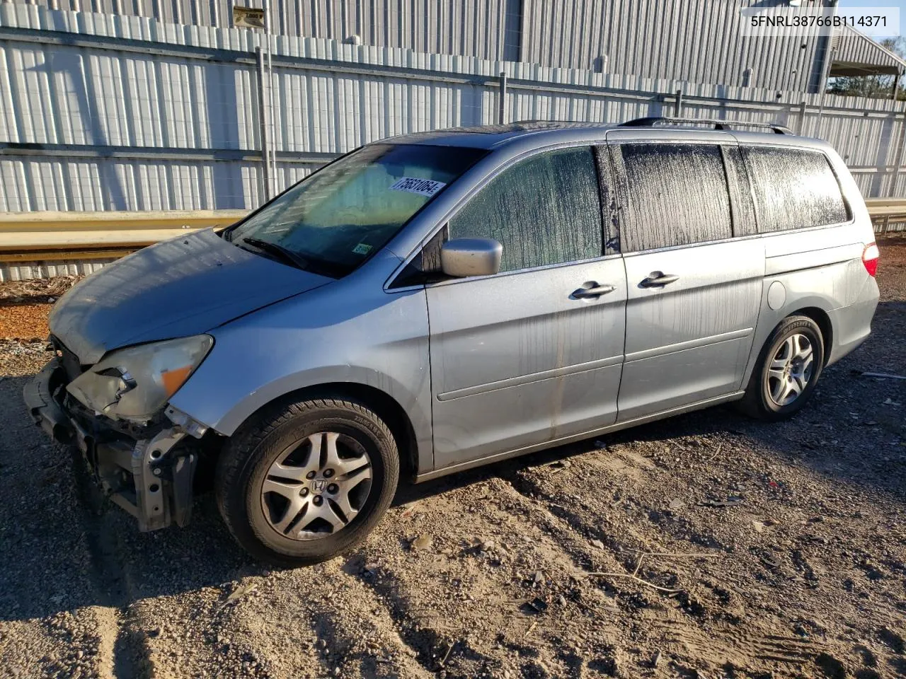 2006 Honda Odyssey Exl VIN: 5FNRL38766B114371 Lot: 75631064