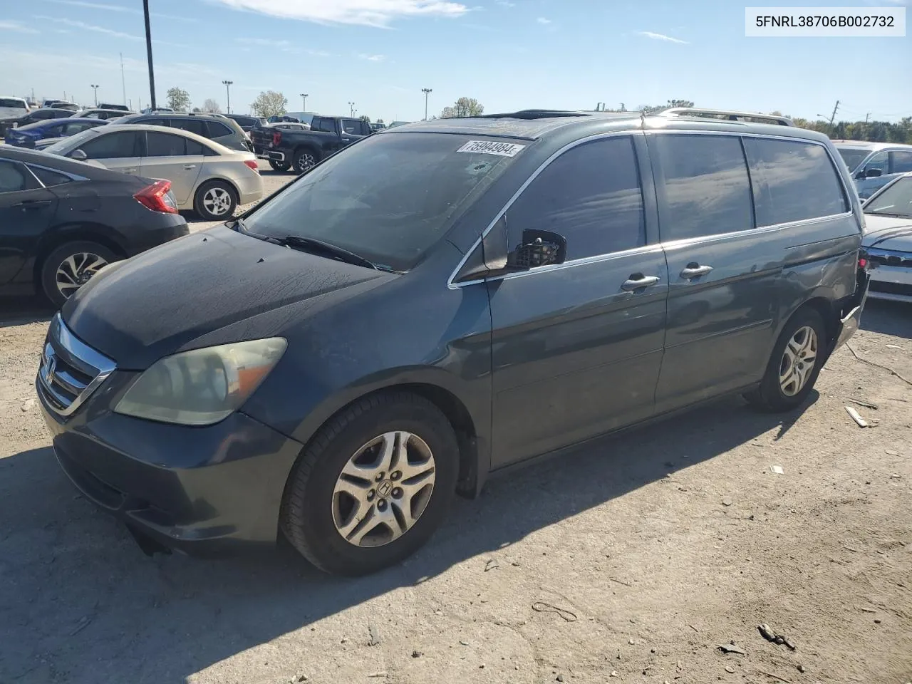 2006 Honda Odyssey Exl VIN: 5FNRL38706B002732 Lot: 75994984