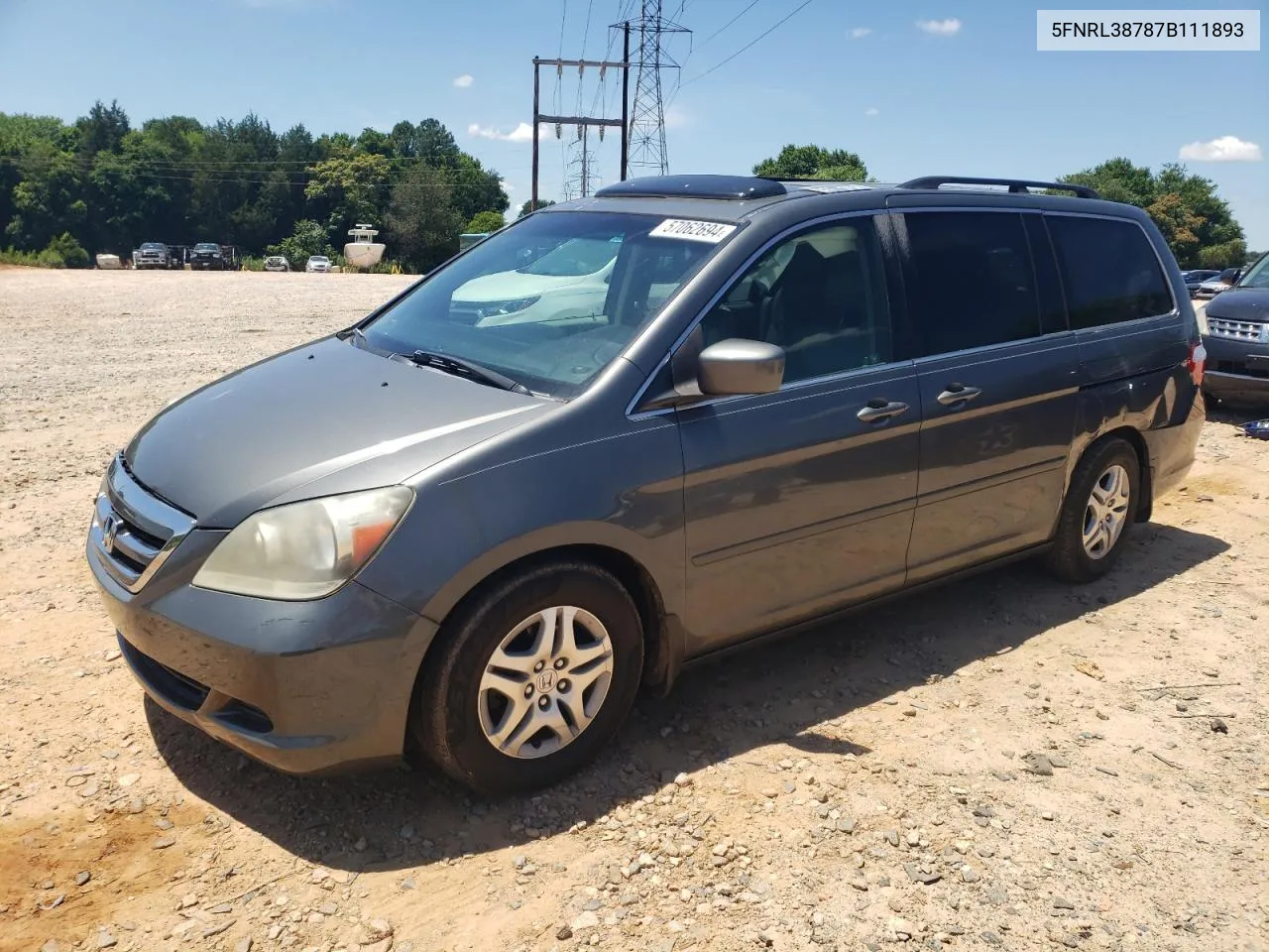 2007 Honda Odyssey Exl VIN: 5FNRL38787B111893 Lot: 57062694