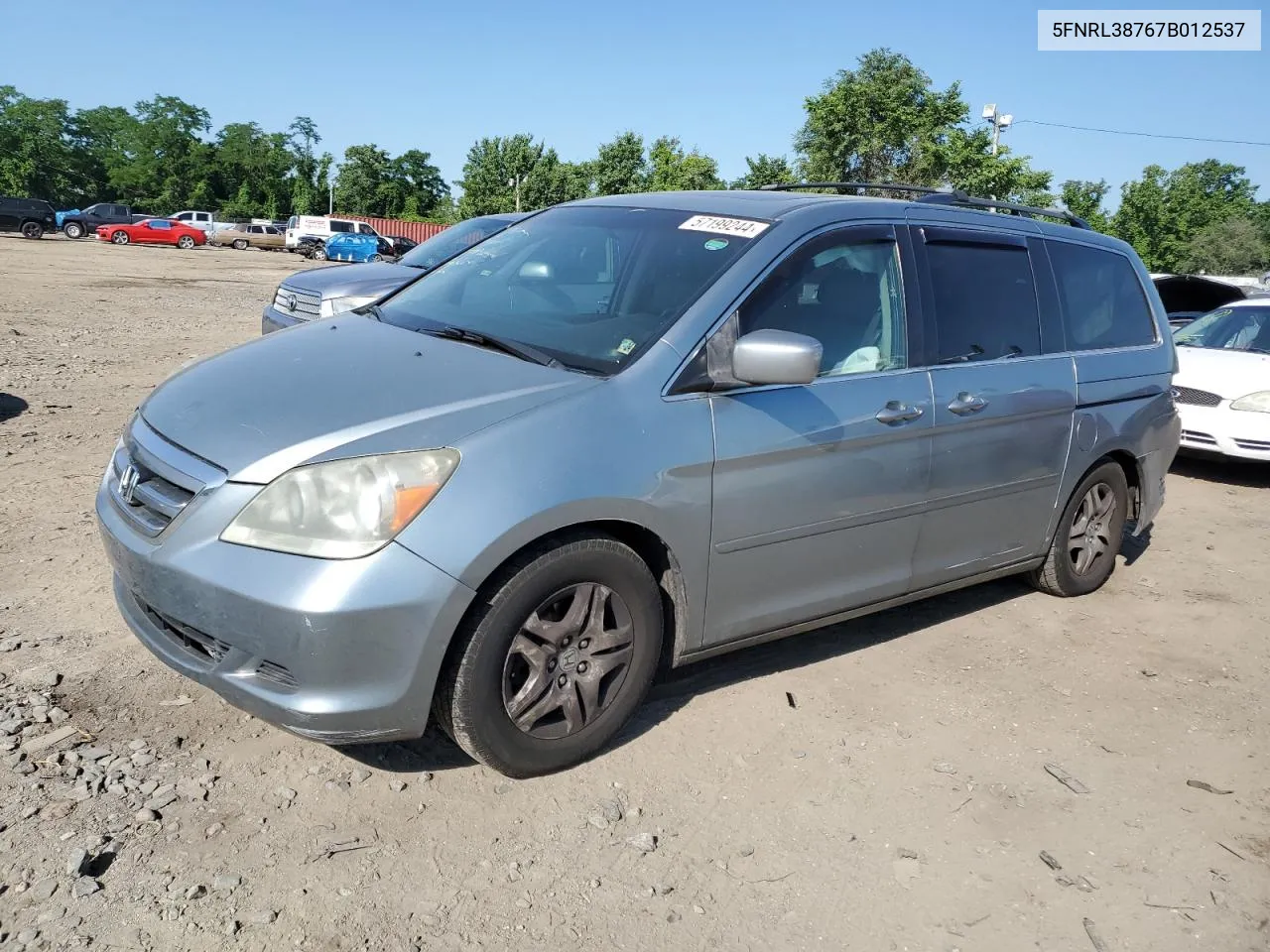 2007 Honda Odyssey Exl VIN: 5FNRL38767B012537 Lot: 57199244