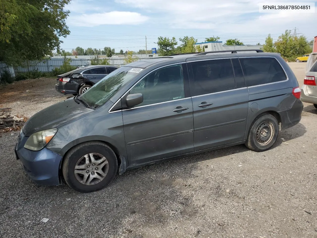 2007 Honda Odyssey Exl VIN: 5FNRL38687B504851 Lot: 71608304