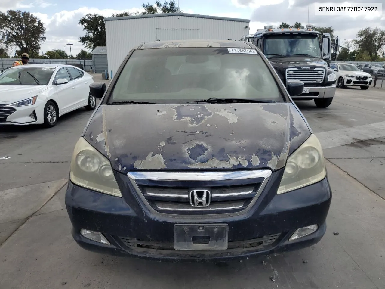 2007 Honda Odyssey Touring VIN: 5FNRL38877B047922 Lot: 71786754