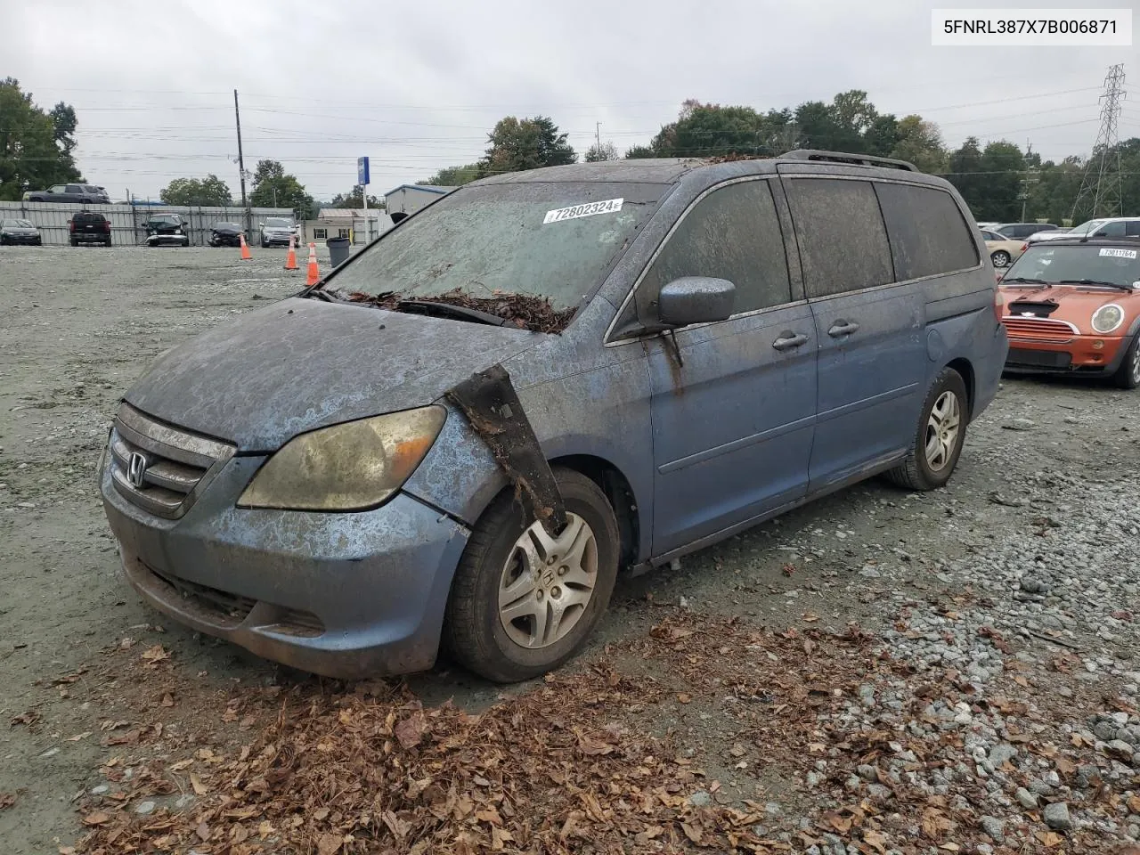 2007 Honda Odyssey Exl VIN: 5FNRL387X7B006871 Lot: 72802324