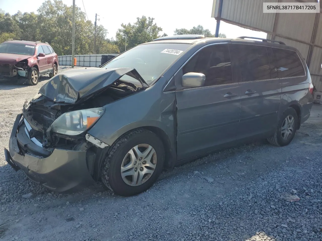 2007 Honda Odyssey Exl VIN: 5FNRL38717B417205 Lot: 74420704