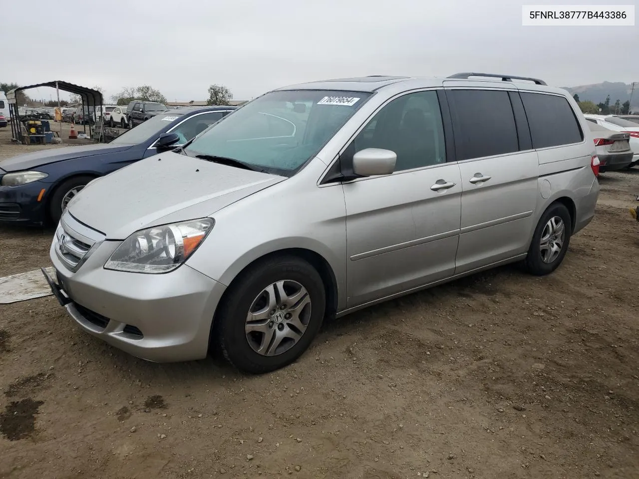 2007 Honda Odyssey Exl VIN: 5FNRL38777B443386 Lot: 76079654