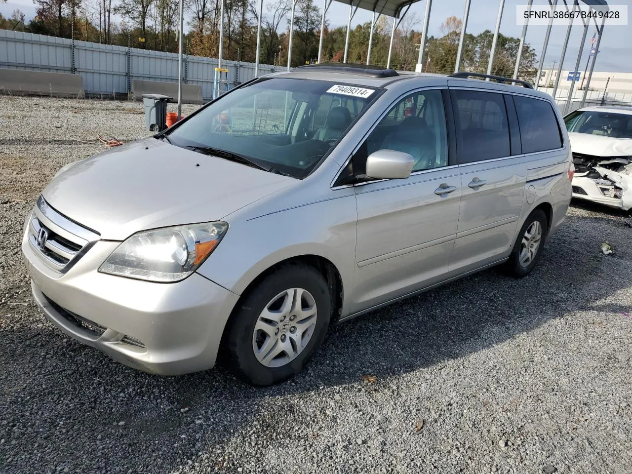 2007 Honda Odyssey Exl VIN: 5FNRL38667B449428 Lot: 79409314