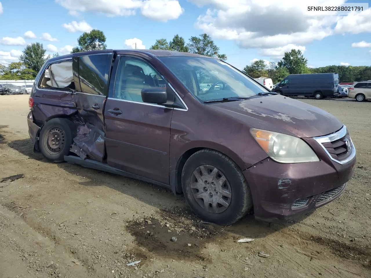 2008 Honda Odyssey Lx VIN: 5FNRL38228B021791 Lot: 71795364