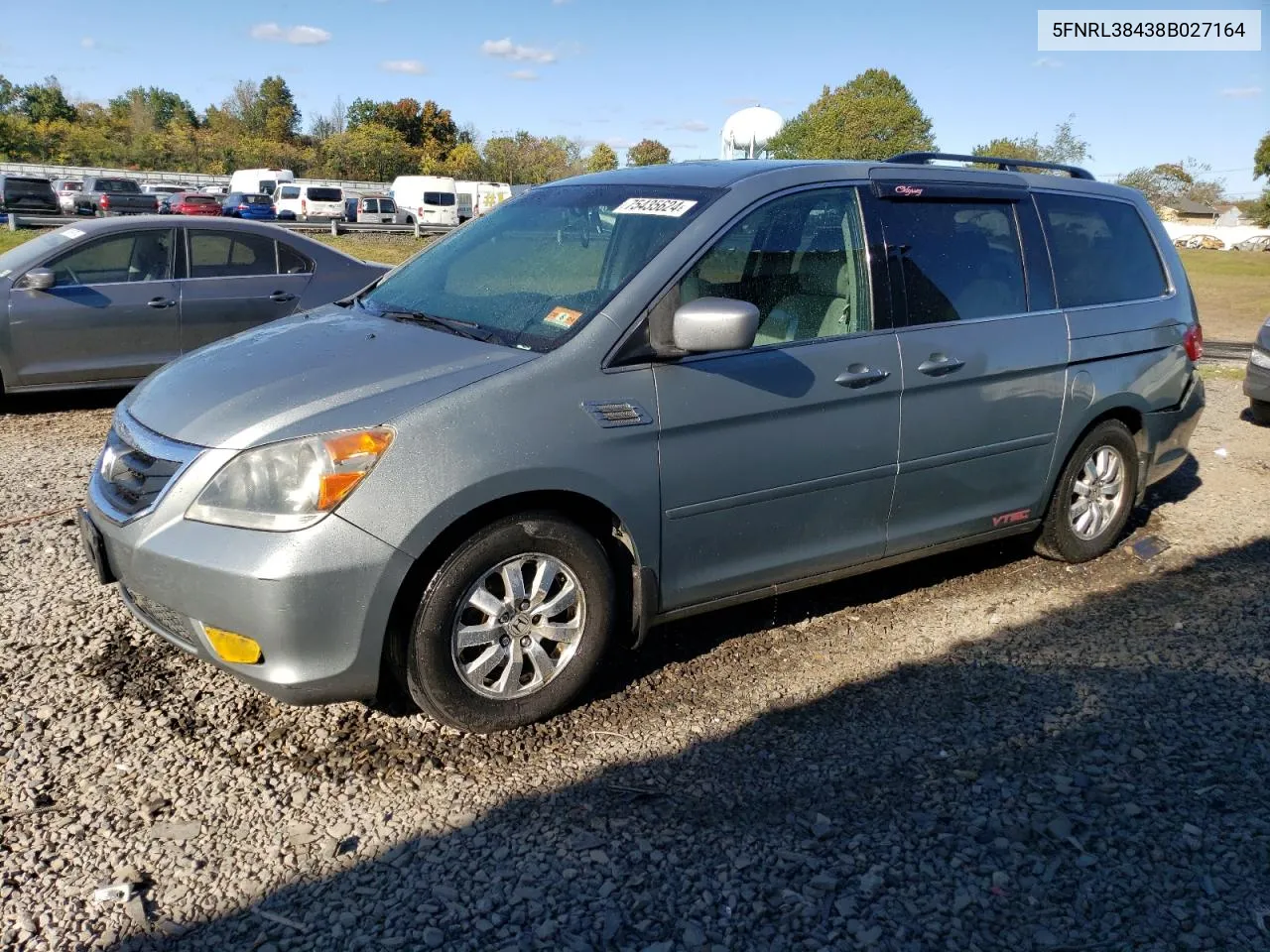 2008 Honda Odyssey Ex VIN: 5FNRL38438B027164 Lot: 75435624