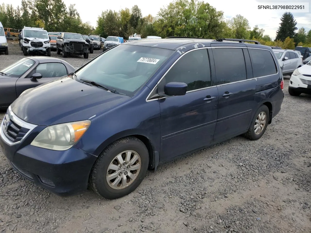 2008 Honda Odyssey Exl VIN: 5FNRL38798B022951 Lot: 75770604