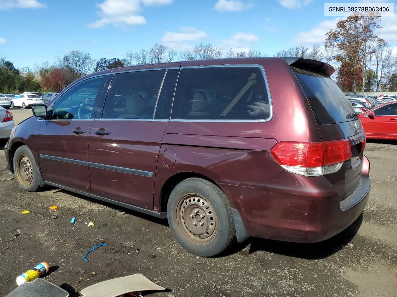 2008 Honda Odyssey Lx VIN: 5FNRL38278B063406 Lot: 75796684