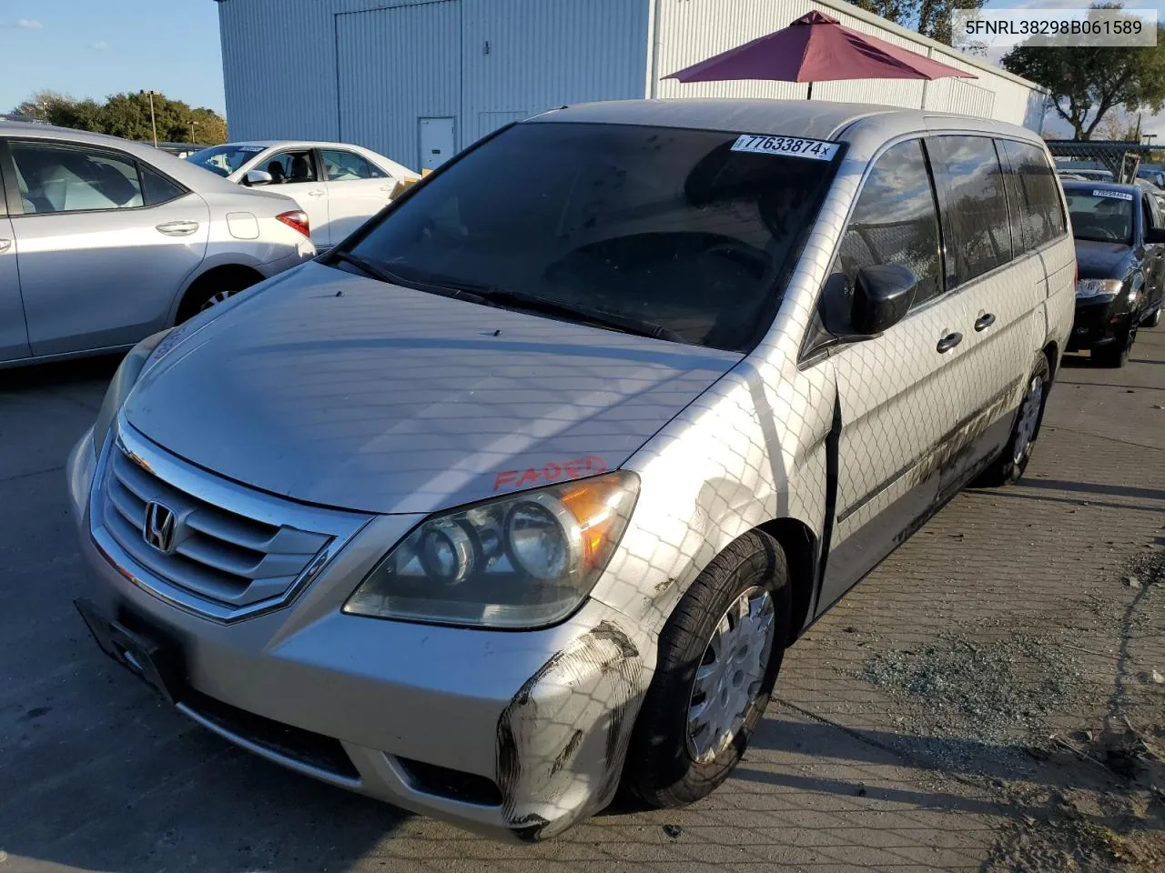 2008 Honda Odyssey Lx VIN: 5FNRL38298B061589 Lot: 77633874