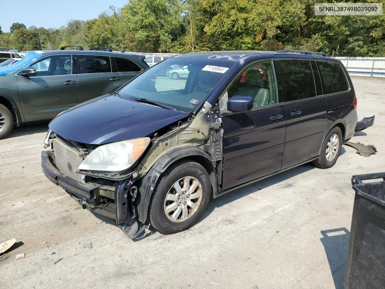 2009 Honda Odyssey Exl VIN: 5FNRL38749B039092 Lot: 71149964