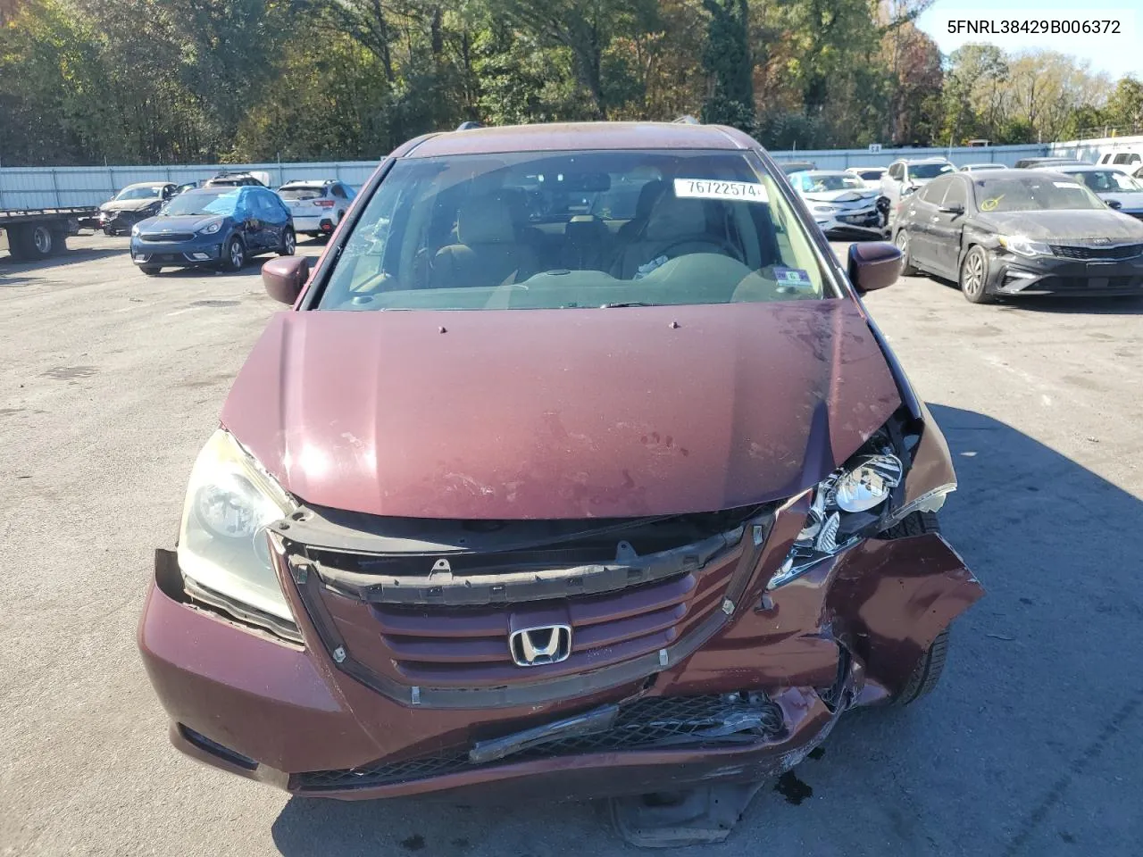 2009 Honda Odyssey Ex VIN: 5FNRL38429B006372 Lot: 76722574