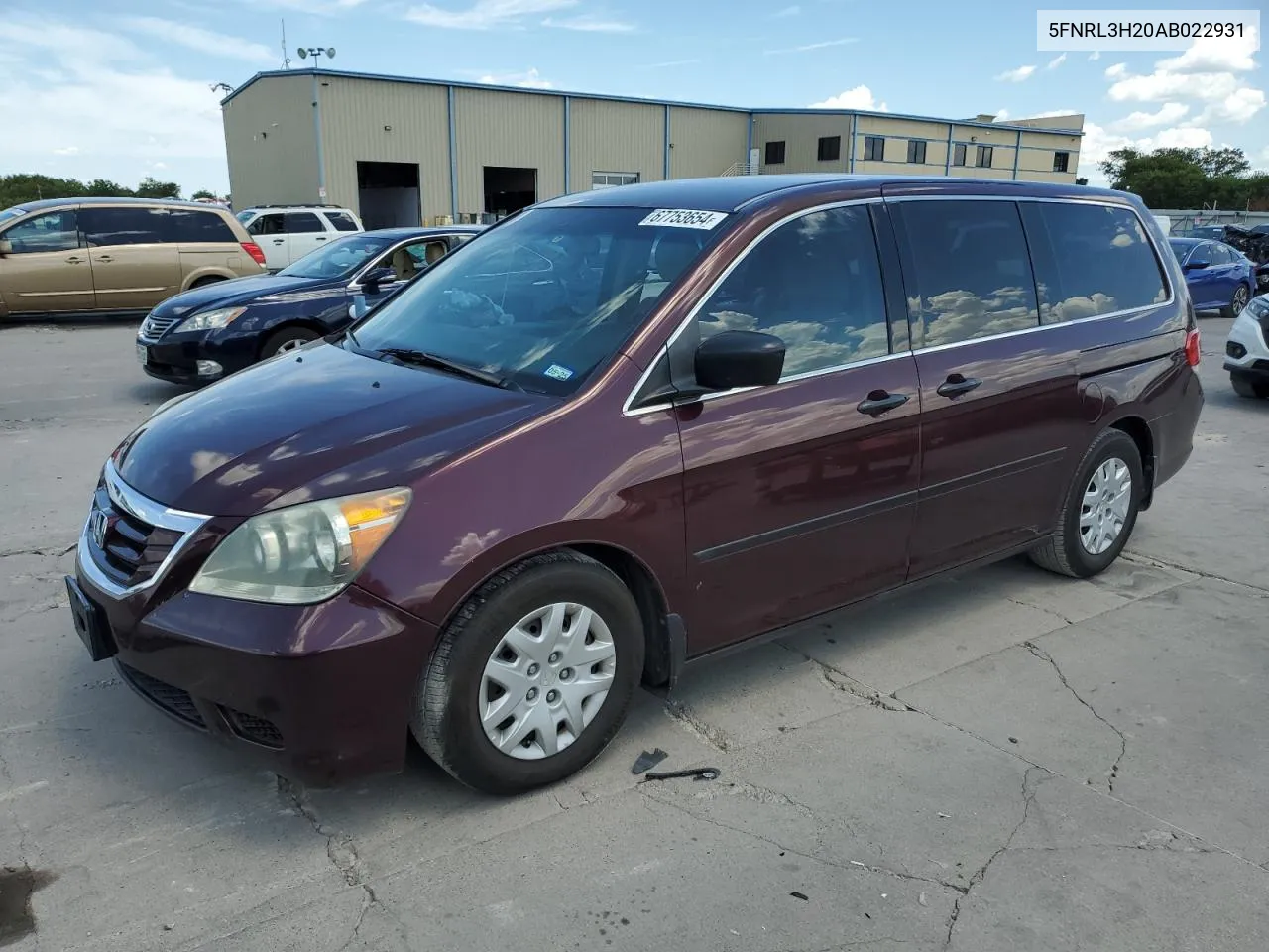 2010 Honda Odyssey Lx VIN: 5FNRL3H20AB022931 Lot: 67753654