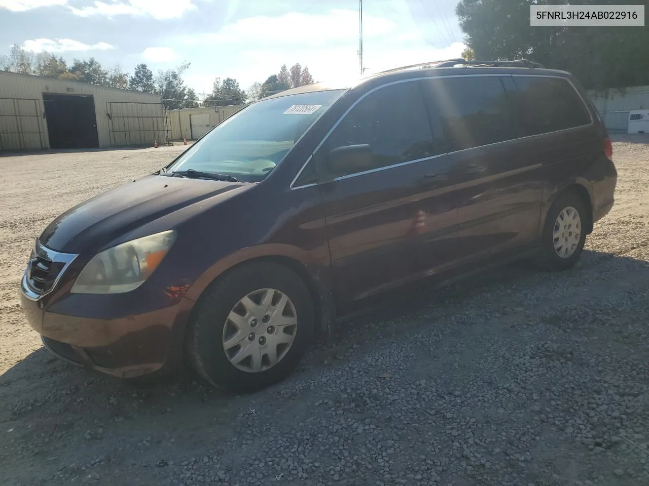 2010 Honda Odyssey Lx VIN: 5FNRL3H24AB022916 Lot: 78122564