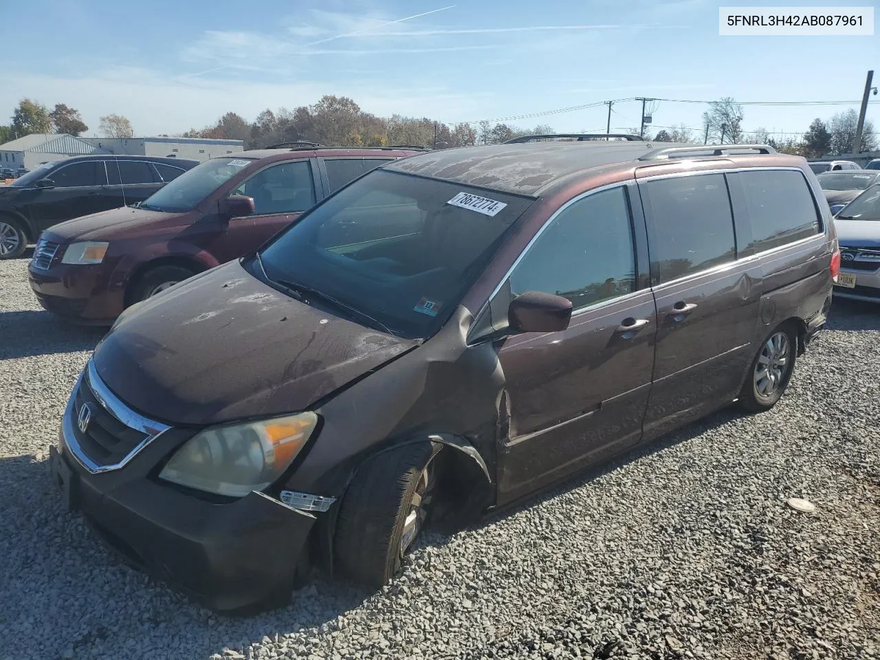 2010 Honda Odyssey Ex VIN: 5FNRL3H42AB087961 Lot: 78672774