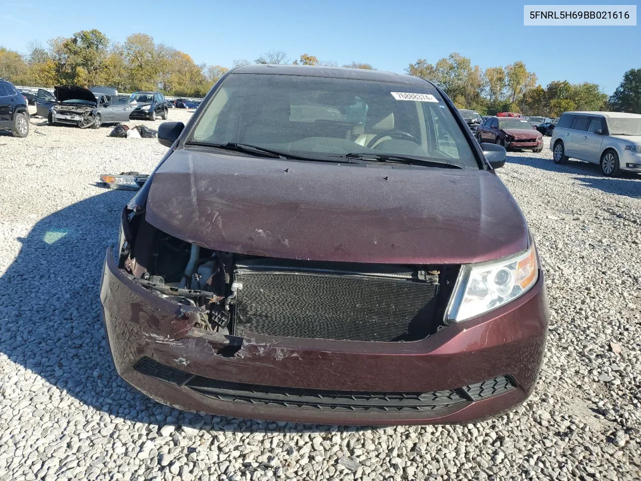 2011 Honda Odyssey Exl VIN: 5FNRL5H69BB021616 Lot: 76888374