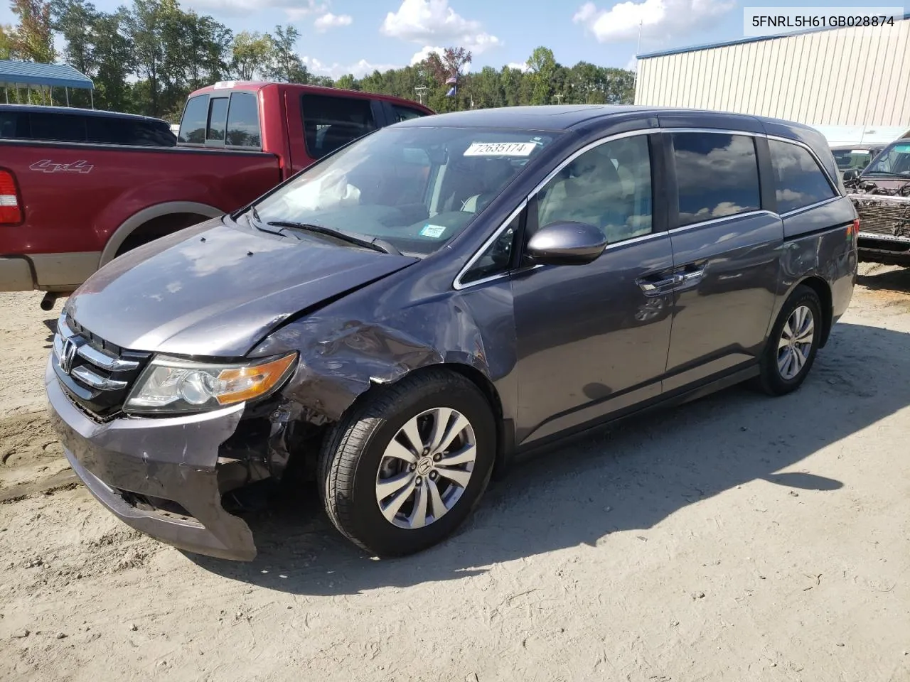 2016 Honda Odyssey Exl VIN: 5FNRL5H61GB028874 Lot: 72635174