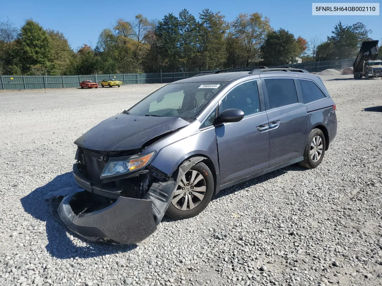 2016 Honda Odyssey Exl VIN: 5FNRL5H64GB002110 Lot: 75606444