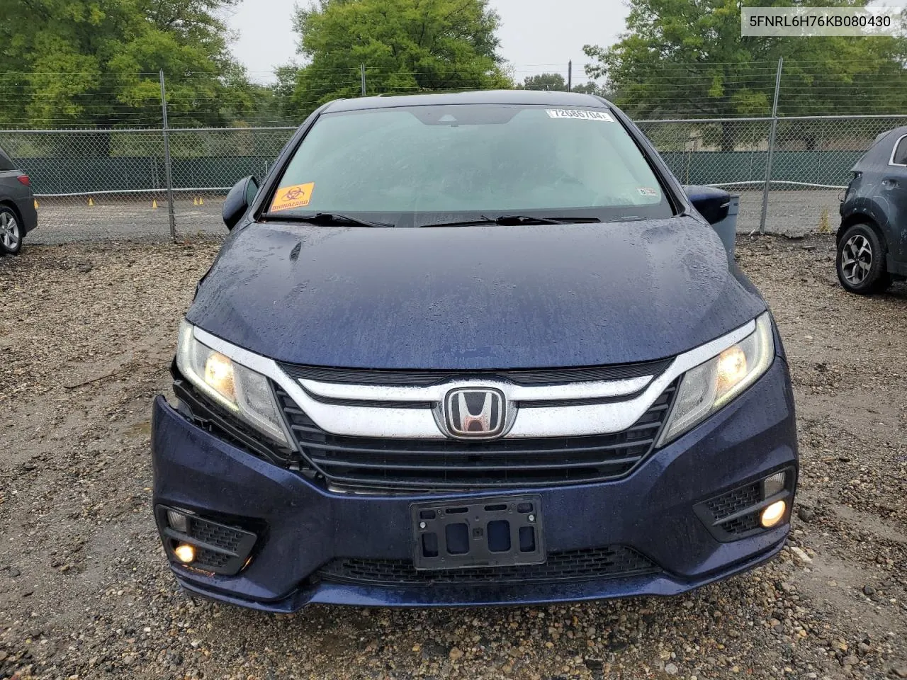 2019 Honda Odyssey Exl VIN: 5FNRL6H76KB080430 Lot: 72686704