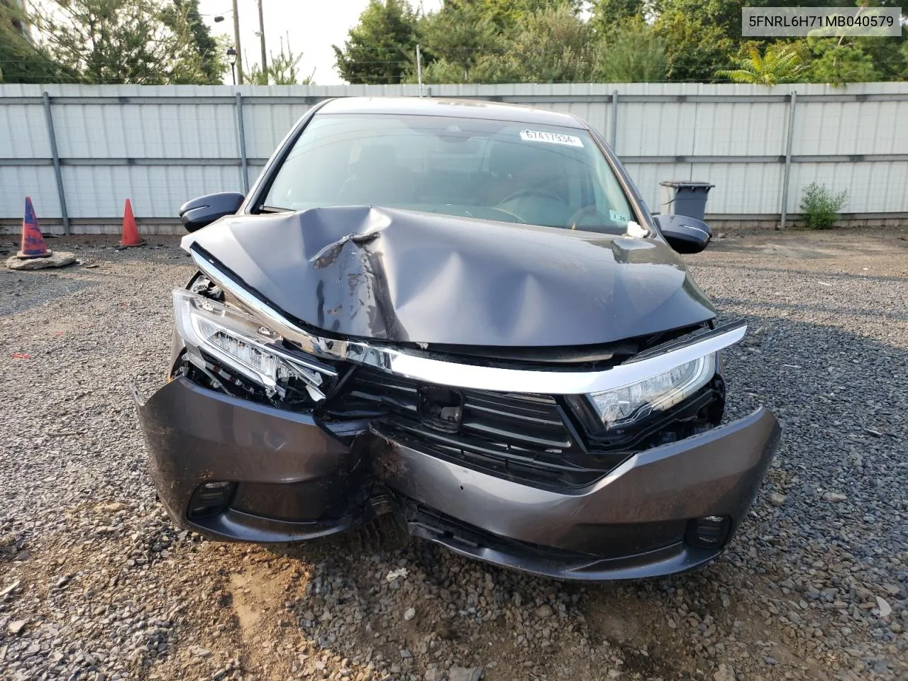 2021 Honda Odyssey Exl VIN: 5FNRL6H71MB040579 Lot: 67417934