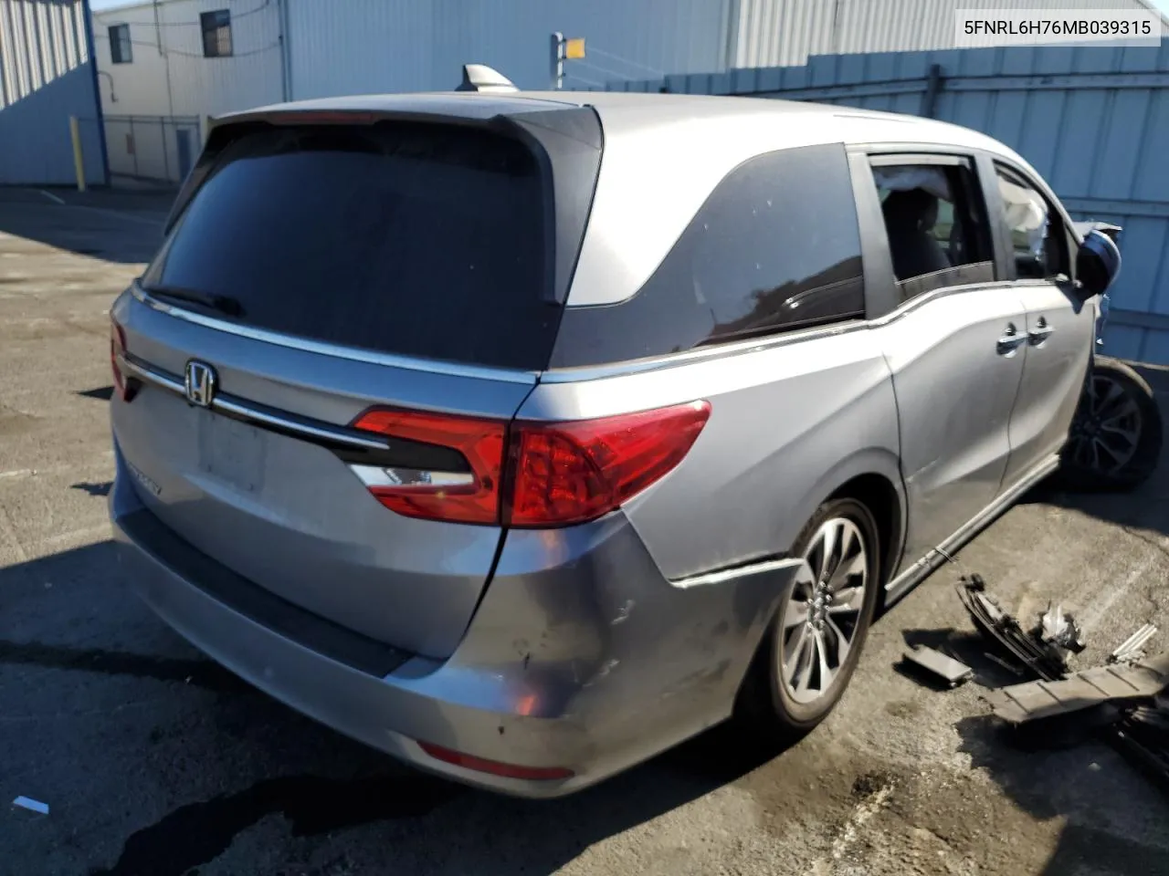 2021 Honda Odyssey Exl VIN: 5FNRL6H76MB039315 Lot: 72220864