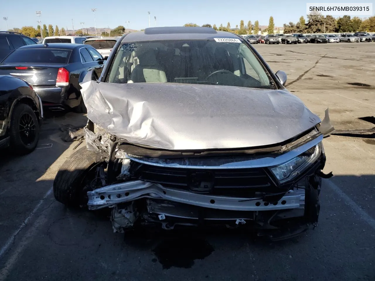 2021 Honda Odyssey Exl VIN: 5FNRL6H76MB039315 Lot: 72220864