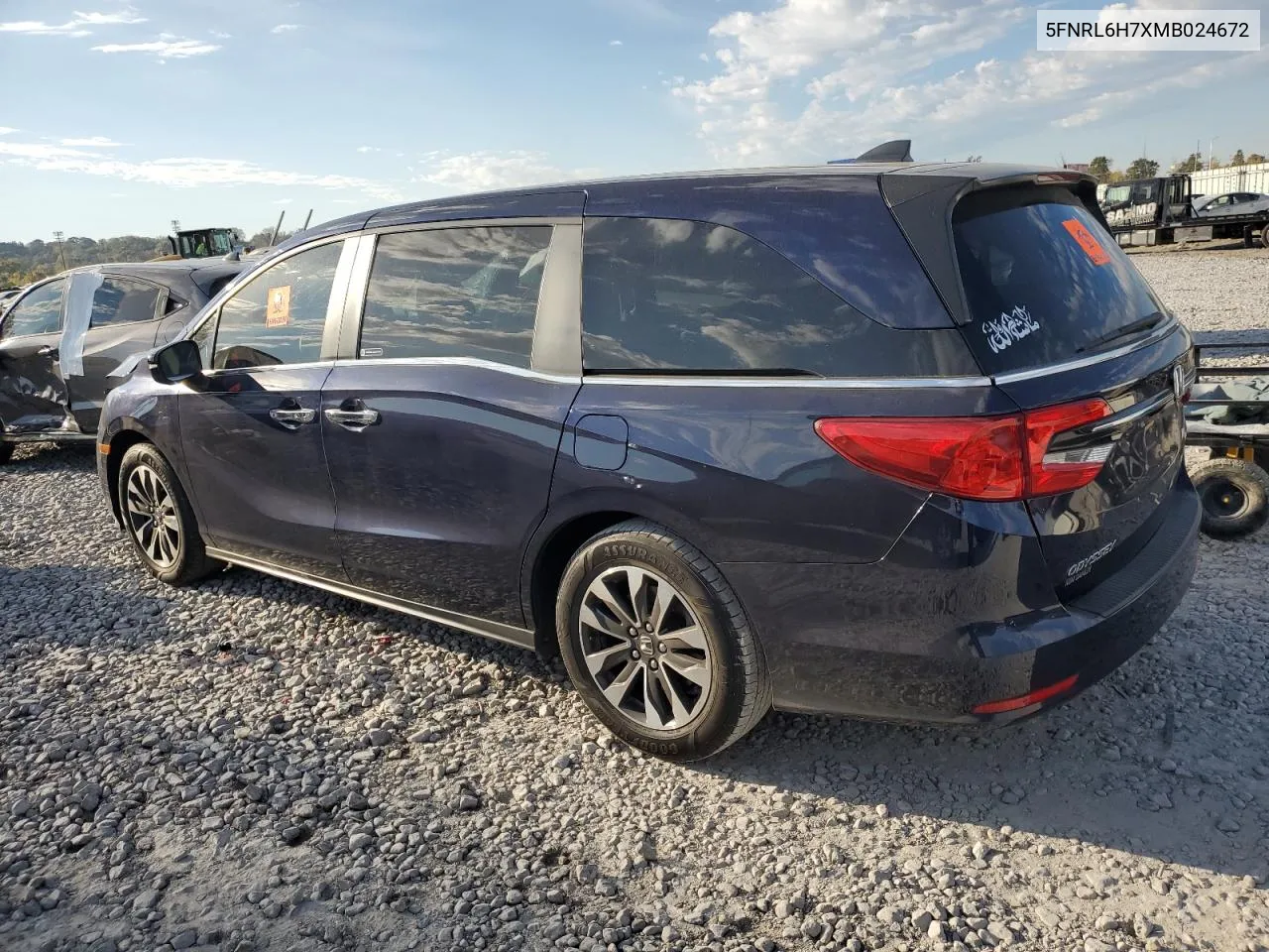 2021 Honda Odyssey Exl VIN: 5FNRL6H7XMB024672 Lot: 77192004