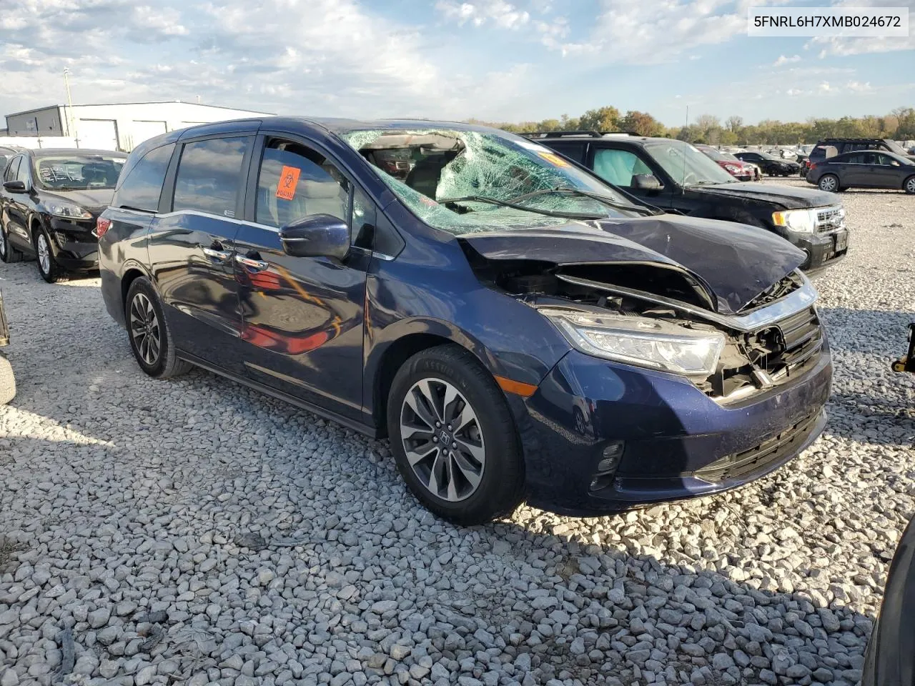 2021 Honda Odyssey Exl VIN: 5FNRL6H7XMB024672 Lot: 77192004