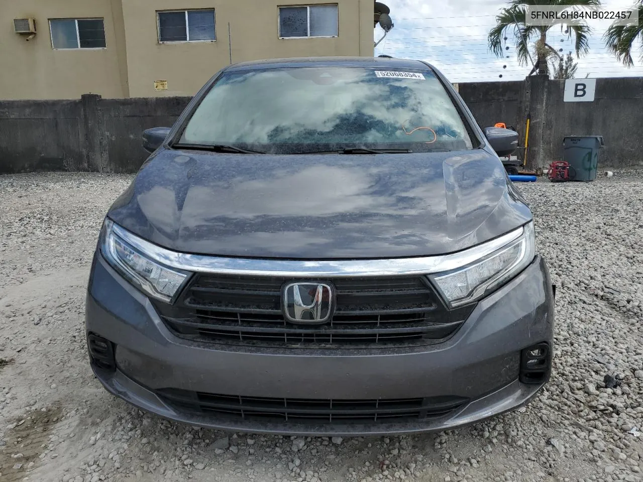 2022 Honda Odyssey Touring VIN: 5FNRL6H84NB022457 Lot: 52068354