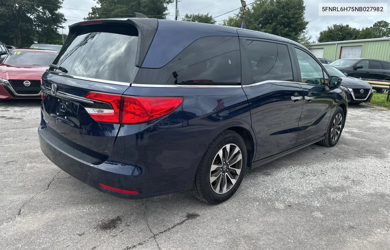 2022 Honda Odyssey Exl VIN: 5FNRL6H75NB027982 Lot: 71001594