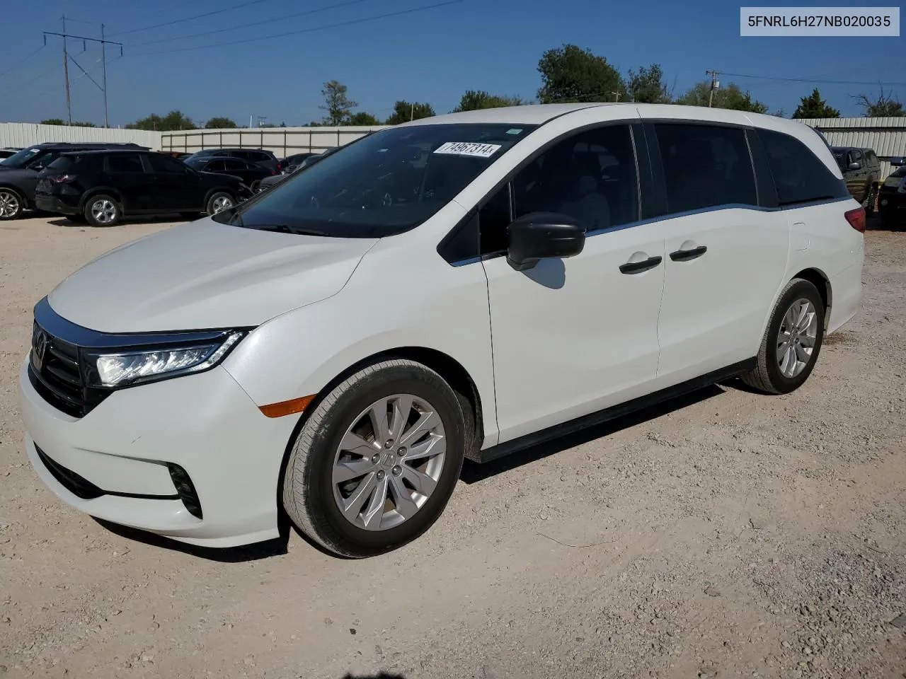 2022 Honda Odyssey Lx VIN: 5FNRL6H27NB020035 Lot: 74967314