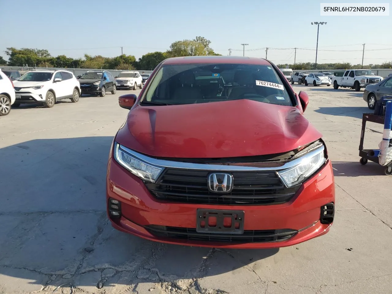 2022 Honda Odyssey Exl VIN: 5FNRL6H72NB020679 Lot: 76274444