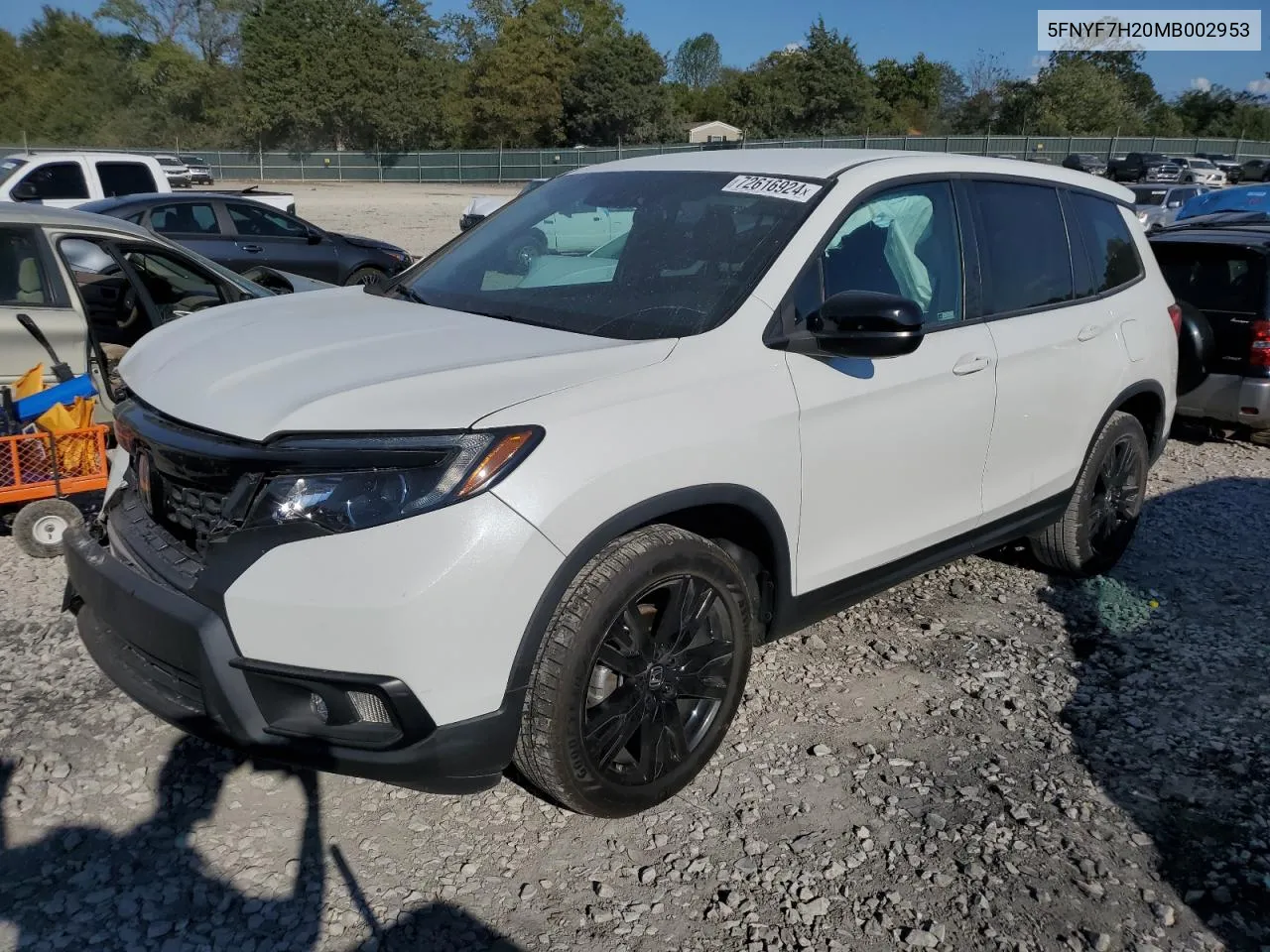 2021 Honda Passport Sport VIN: 5FNYF7H20MB002953 Lot: 72616924